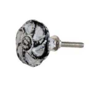 Cabinet Knobs, Set of 8 Cast Iron, Vintage White- 1.5" Diameter each